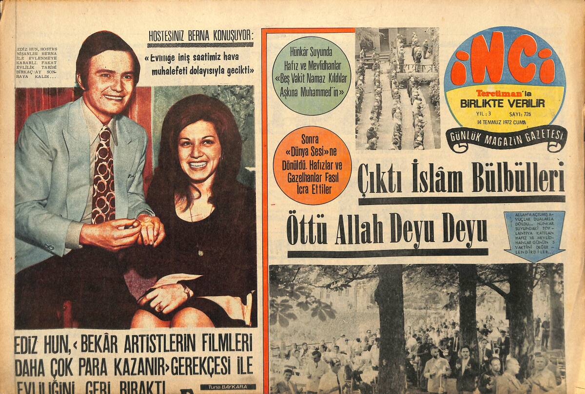 Tercüman Gazetesi İnci Eki 14 Temmuz 1972 - Timur Selçuk Tatil İçin Eşi İle İstanbul'a Geldi GZ147595 - 1