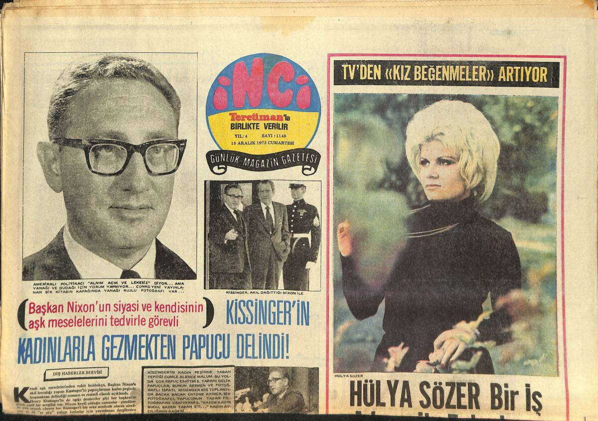 Tercüman Gazetesi İnci Eki 15 Aralık 1973 - Hülya Sözer Bir İş Adamı İle Evleniyor - Neşe Karaböcek Şarkı Sözü Yazdı GZ145281 - 1