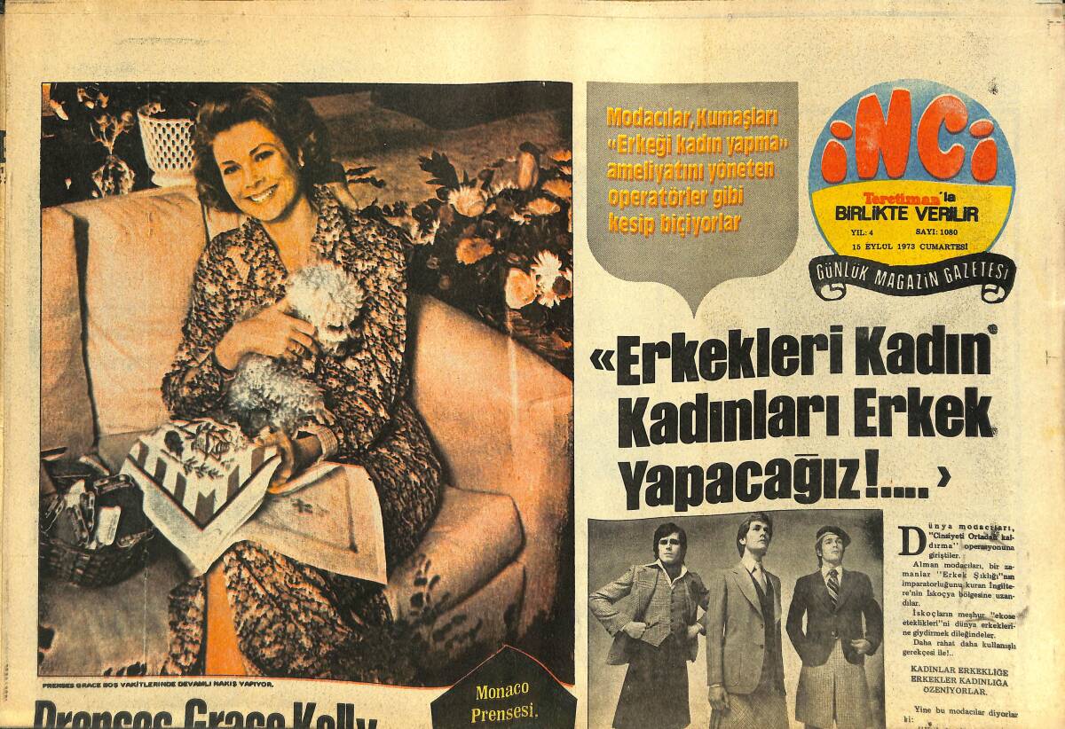 Tercüman Gazetesi İnci Eki 15 Eylül 1973 - Prenses Grace KellyModa Dergilerinde Nakış Dersleri Veriyor GZ144569 - 1