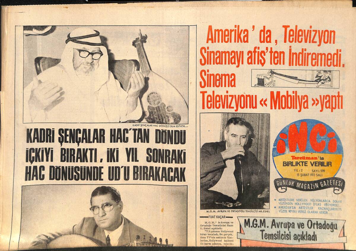 Tercüman Gazetesi İnci Eki 15 Şubat 1972 - Özdemir Birsel Boşanmak Üzere Olduğu Belgin Doruk'u Şirketinin Filmlerinde Yine Oynatacak GZ160576 - 1