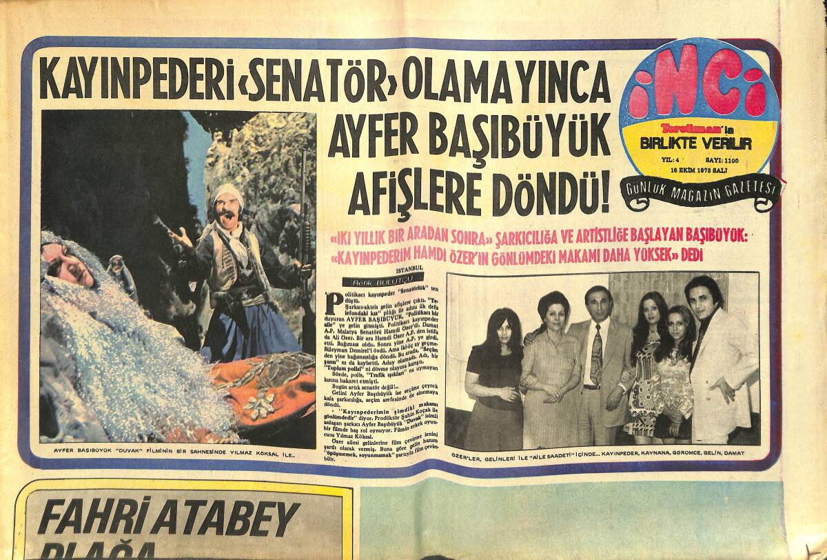 Tercüman Gazetesi İnci Eki 16 Ekim 1973 - Cüneyt Arkın Plağa 4 Satır Şiirini Okumak İçin 150 Bin Lira İstedi GZ144350 - 1
