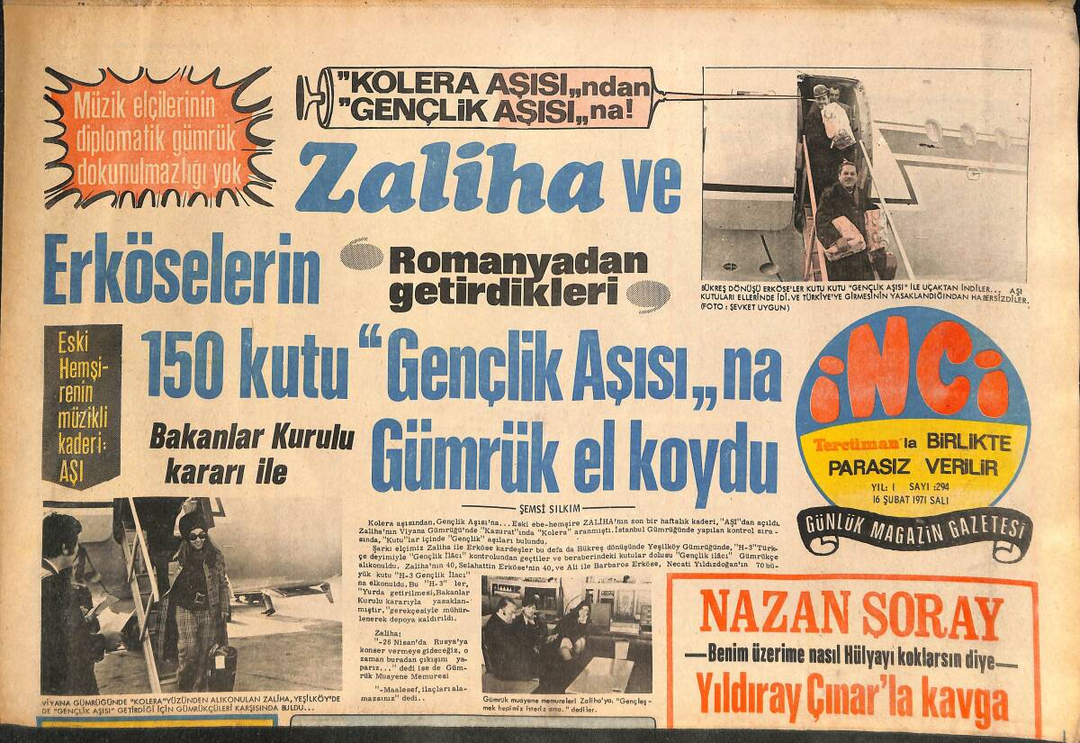 Tercüman Gazetesi İnci Eki 16 Şubat 1971 - Nazan Şoray Benim Üzerime Nasıl Hülyayı Koklarsın Diye Yıldıray Çınar'la Kavga Etmek İçin Ankara'ya Gitti GZ145449 - 1