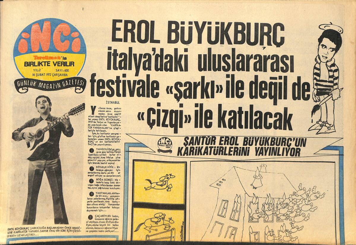 Tercüman Gazetesi İnci Eki 16 Şubat 1972 - Orhan Gencebay'ın 6 Altın 2 Plâtin Plağı , 1 de Altın Taç'ı Bulunuyor GZ160601 - 1