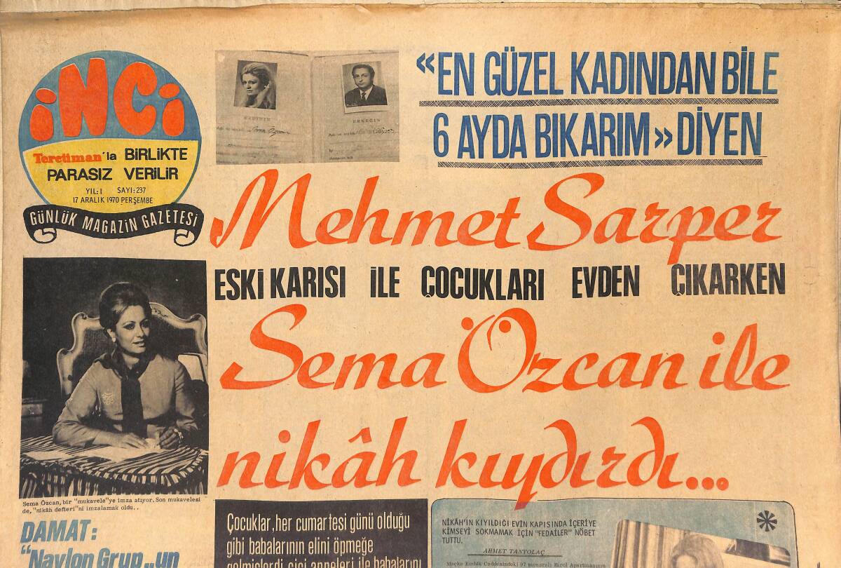 Tercüman Gazetesi İnci Eki 17 Aralık 1970 - Şarkıcı Ayla Dikmen Film Çevirecek , Funda Gürçen İse Şarkıcılığa Başlıyor GZ145544 - 1