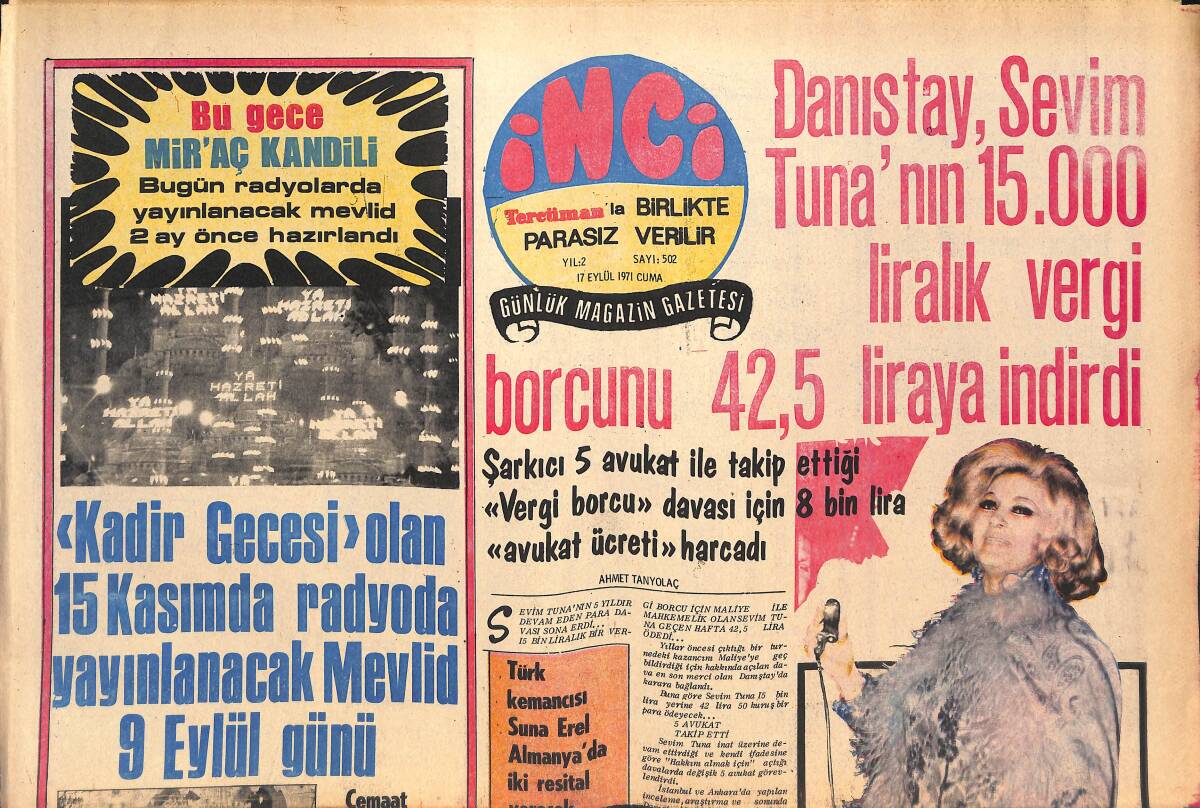 Tercüman Gazetesi İnci Eki 17 Eylül 1971 - Eski Dansör Yılmaz Duru 15 Yıl Sonra Yine Sahnede Dansa Başladı - Louis Pasteur Kimdir? GZ145250 - 1