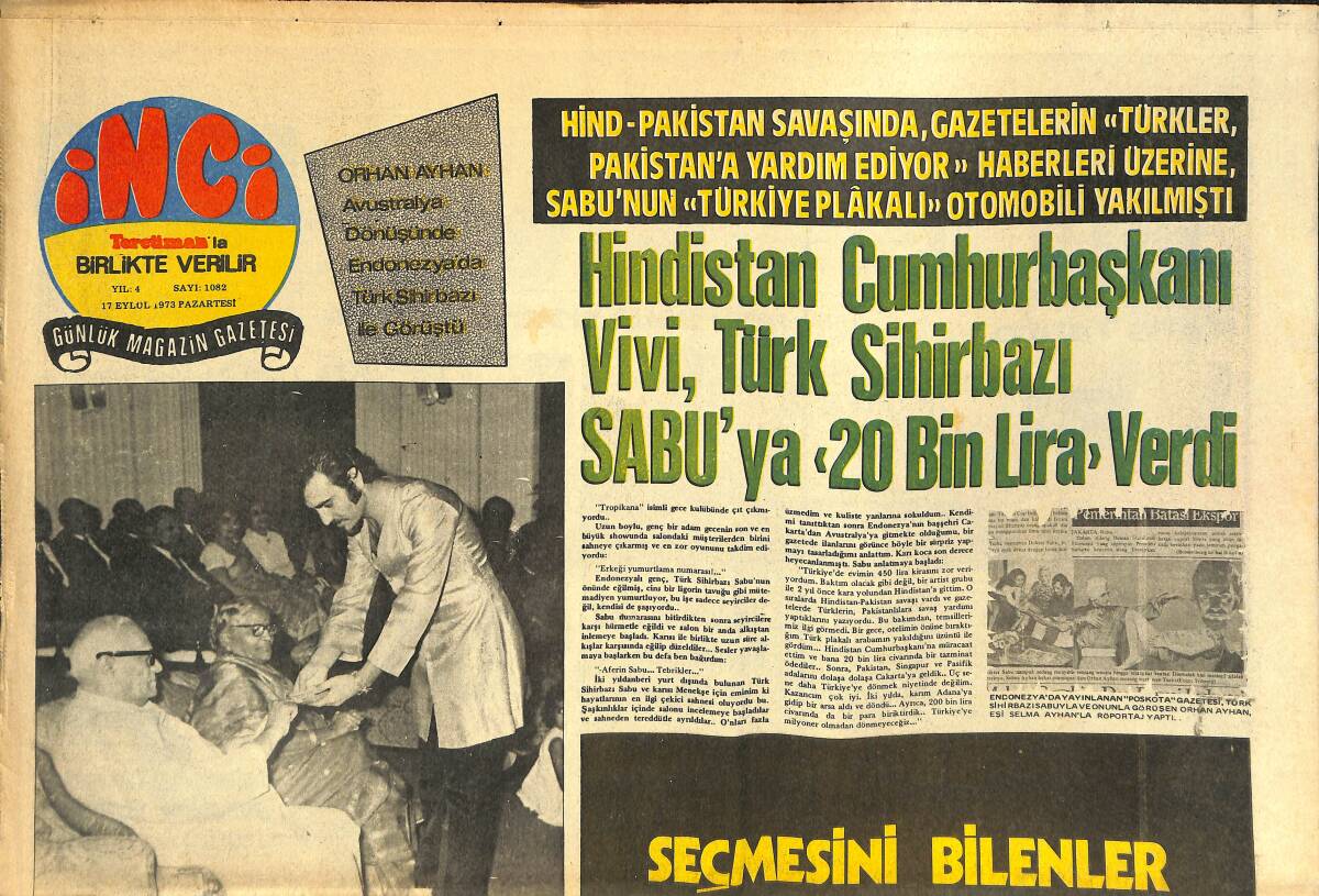 Tercüman Gazetesi İnci Eki 17 Eylül 1973 - Yıldıray Çınar Anasının Elini Öptü Evlenme İzni Aldı GZ144250 - 1