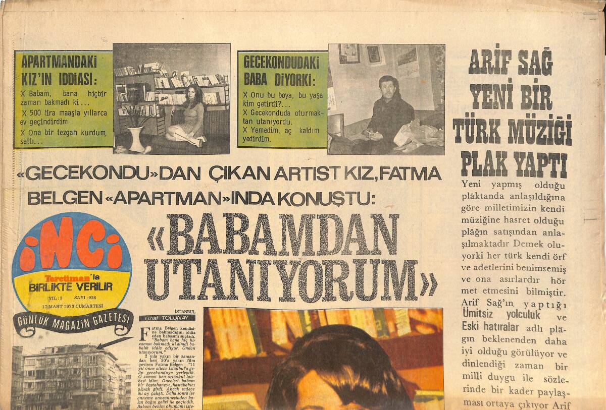 Tercüman Gazetesi İnci Eki 17 Mart 1973 - Fatma Belgen 