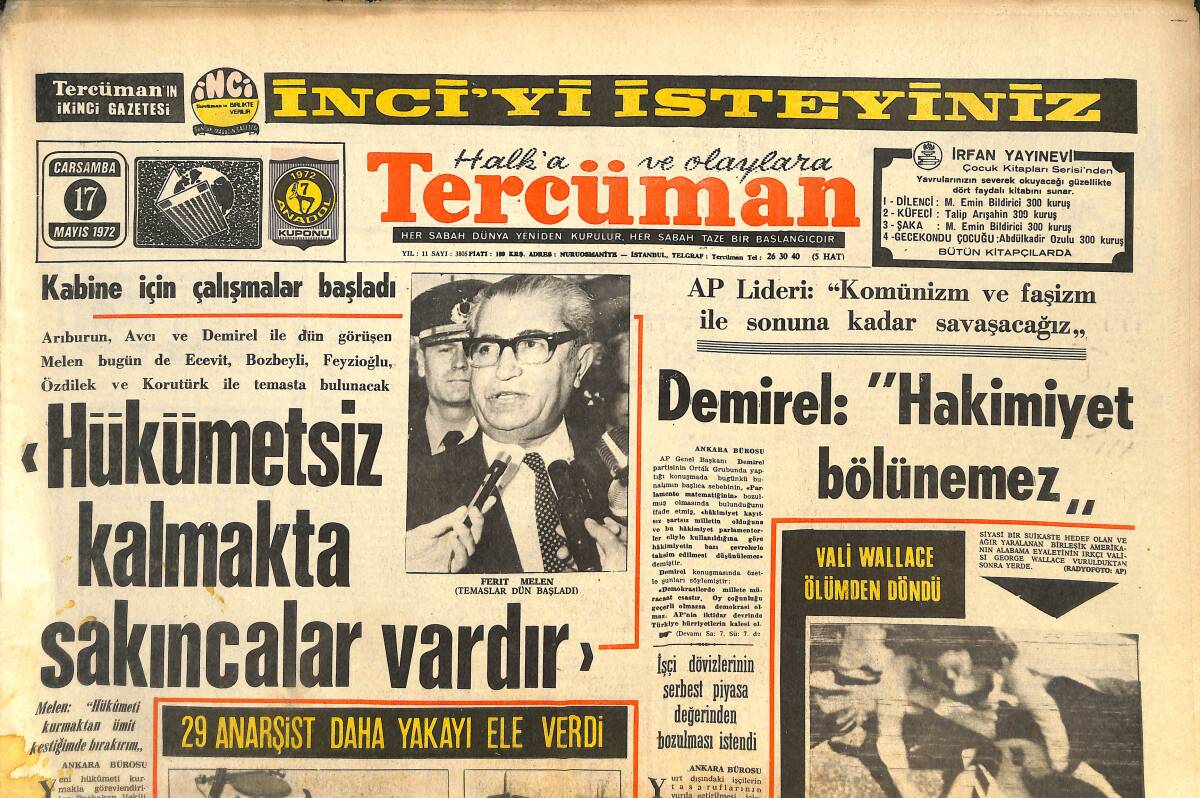 Tercüman Gazetesi İnci Eki 17 Mayıs 1972 - Süleyman Demirel: Hakimiyet Bölünemez - Arif Doğru Ve Ertan Yılmaz Finalde! GZ144446 - 1