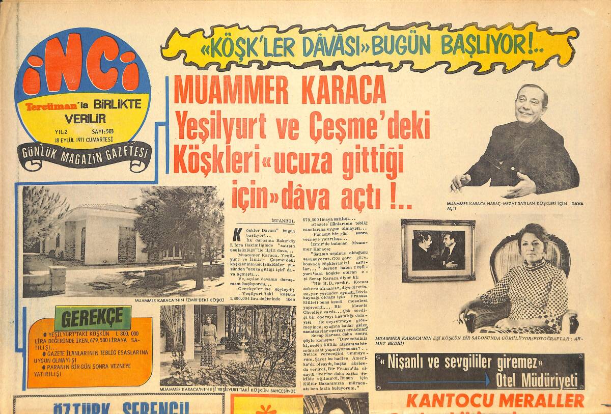 Tercüman Gazetesi İnci Eki 18 Eylül 1971 - Öztürk Serengil Kızı İçin Gazete İlânı İle 1750 Lira Aylıkla Dadı Arıyor GZ145474 - 1