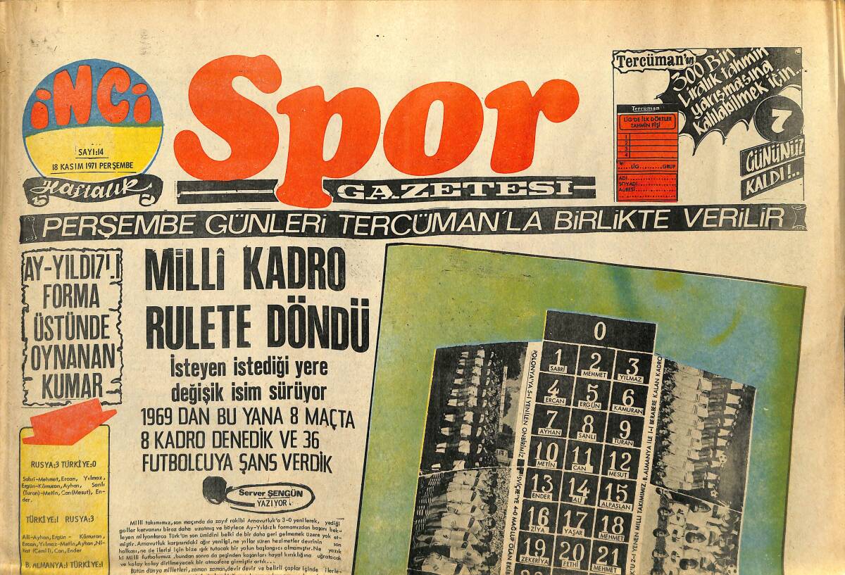 Tercüman Gazetesi İnci Eki 18 Kasım 1971 - Eski Diktatör Apak, Yeni Takımını Tarif Etti - Galatasaray Eski Uğur'u Deniyor! GZ145997 - 1
