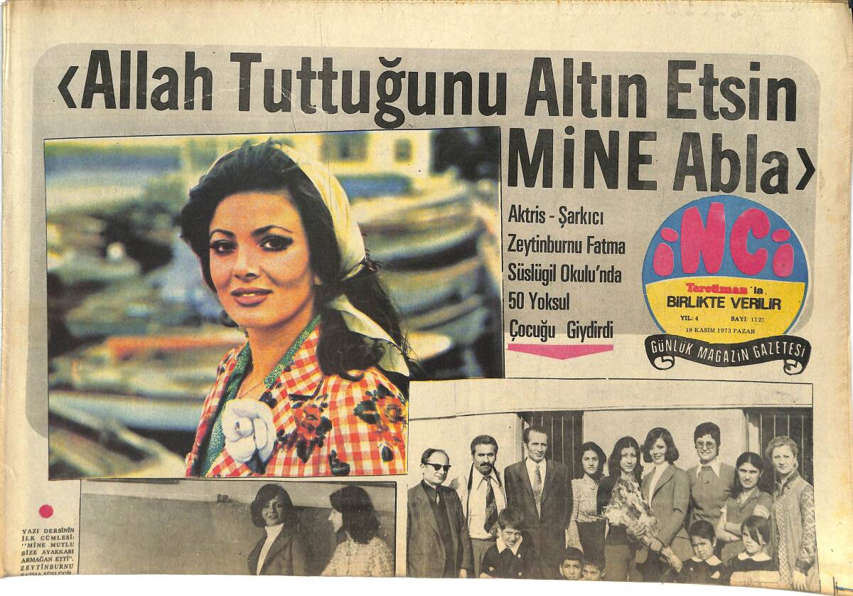 Tercüman Gazetesi İnci Eki 18 Kasım 1973 - Mine Mutlu, Zeytinburnu Fatma Süslügil Okulu'nda 50 Yoksul Çocuğu Giydirdi GZ144924 - 1