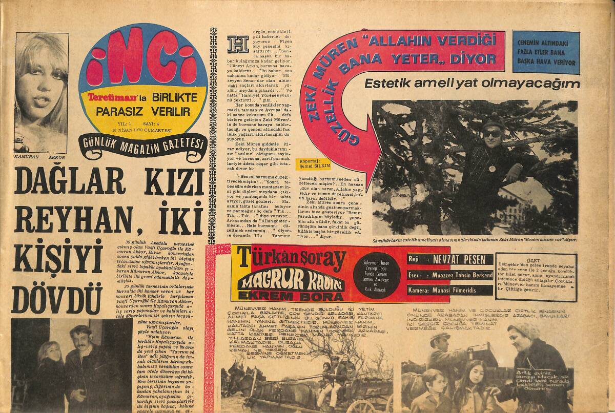 Tercüman Gazetesi İnci Eki 18 Nisan 1970 - Dağlar Kızı Reyhan , İki Kişiyi Dövdü * Kamuran Akkor GZ144816 - 1