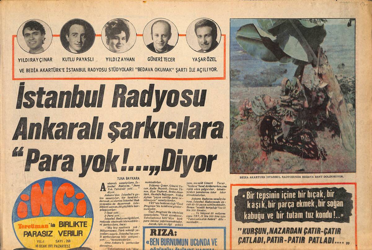 Tercüman Gazetesi İnci Eki 18 Ocak 1971 - Füsun Önal Göz Değen Sesi İçin Kurşun Döktürdü - Liz Taylor 18 Aydır Hasta GZ160519 - 1
