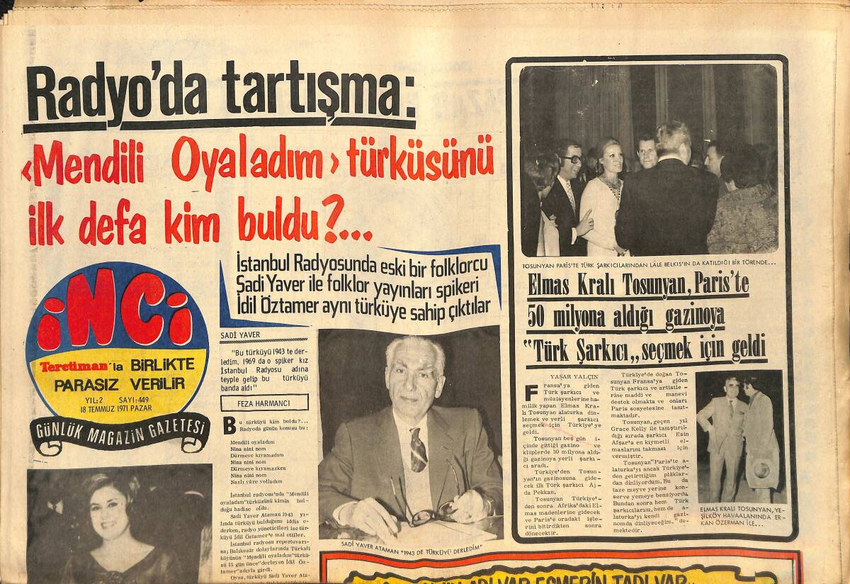 Tercüman Gazetesi İnci Eki 18 Temmuz 1971 - 1971 Türkiye Güzeli Filiz Vural - Tosunyan Paris'te Lale Belkıs'ın Da Katıldığı Bir Törende GZ145578 - 1