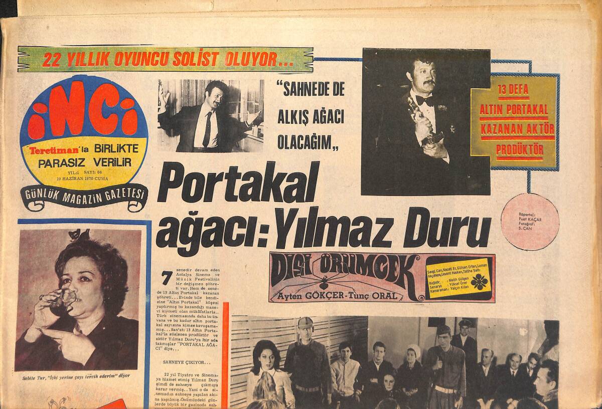 Tercüman Gazetesi İnci Eki 19 Haziran 1970 - Portakal Ağacı: Yılmaz Duru - Show Kralı Brigitte Bardot'u Amerika'ya Tanıtıyor GZ146182 - 1