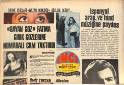 Tercüman Gazetesi İnci Eki 19 Mart 1973 - Bayan Göz Fatma Girik Gözlerine Numaralı Cam Taktırdı - Şoray Kardeşler Birlikte Film Çevirecek GZ144873 - 1