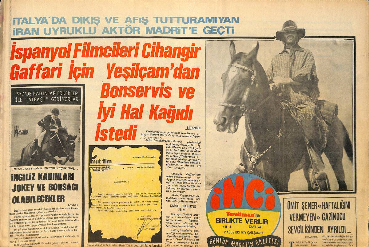 Tercüman Gazetesi İnci Eki 2 Ağustos 1972 - Şarkıcı Nişanlısı Catherine Spaak'a Düğün Hediyesi Şato Satın Aldı... GZ160593 - 1