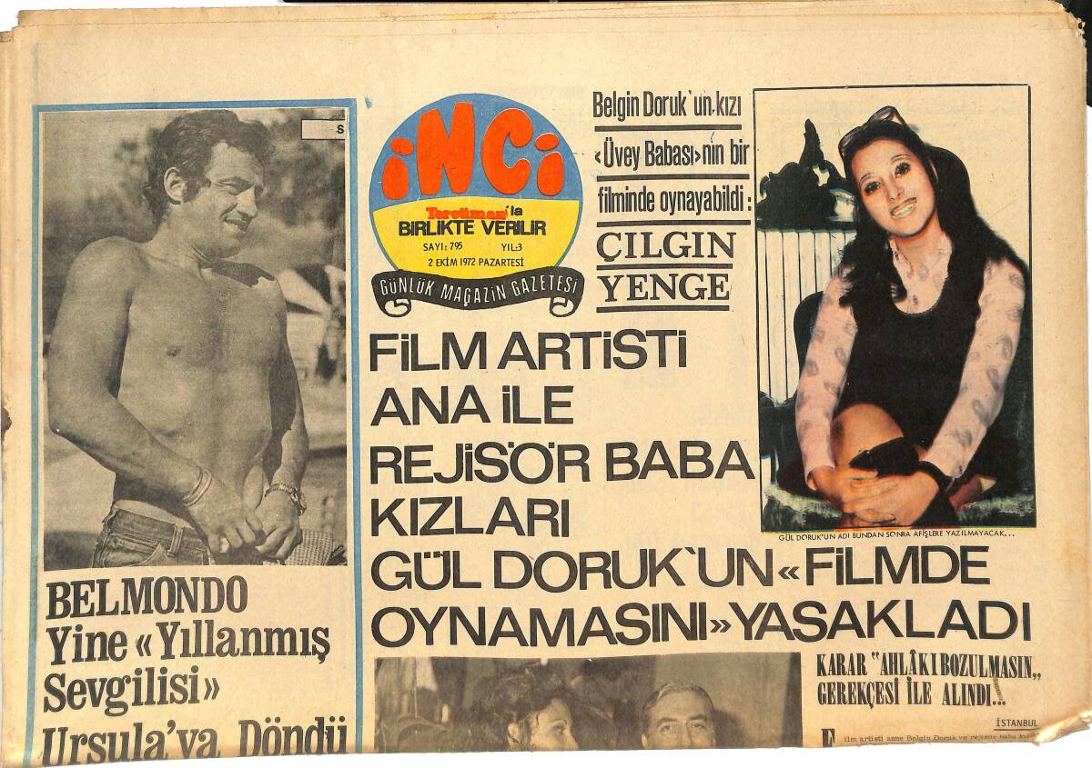 Tercüman Gazetesi İnci Eki 2 Ekim 1972 - Belmondo İle Sevgilisi Ursula Yeniden Biraraya Geldiler GZ145117 - 1