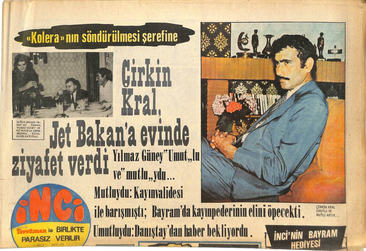 Tercüman Gazetesi İnci Eki 2 Kasım 1970 - Yılmaz Güney , Jet Bakan'a Evinde Ziyafet Verdi GZ145092 - 1