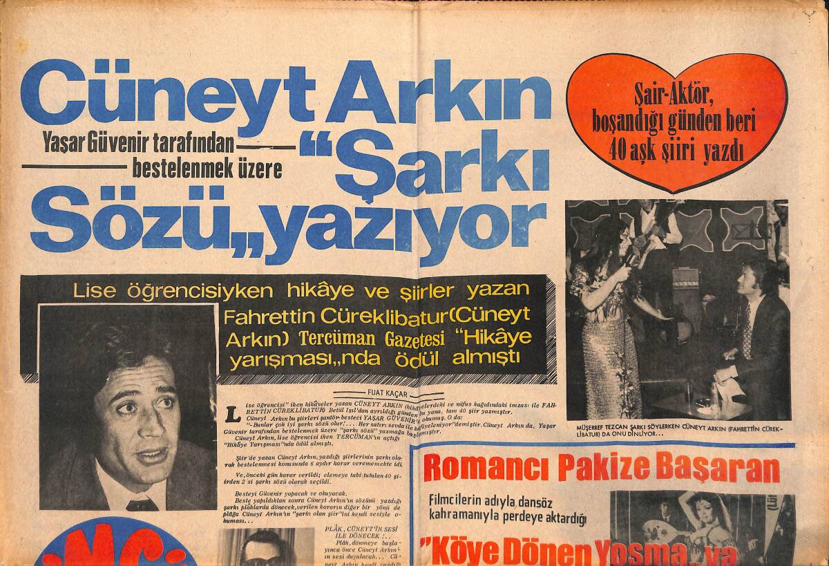 Tercüman Gazetesi İnci Eki 2 Nisan 1971 - Cüneyt Arkın '' Şarkı Sözü '' Yazıyor GZ134684 - 1