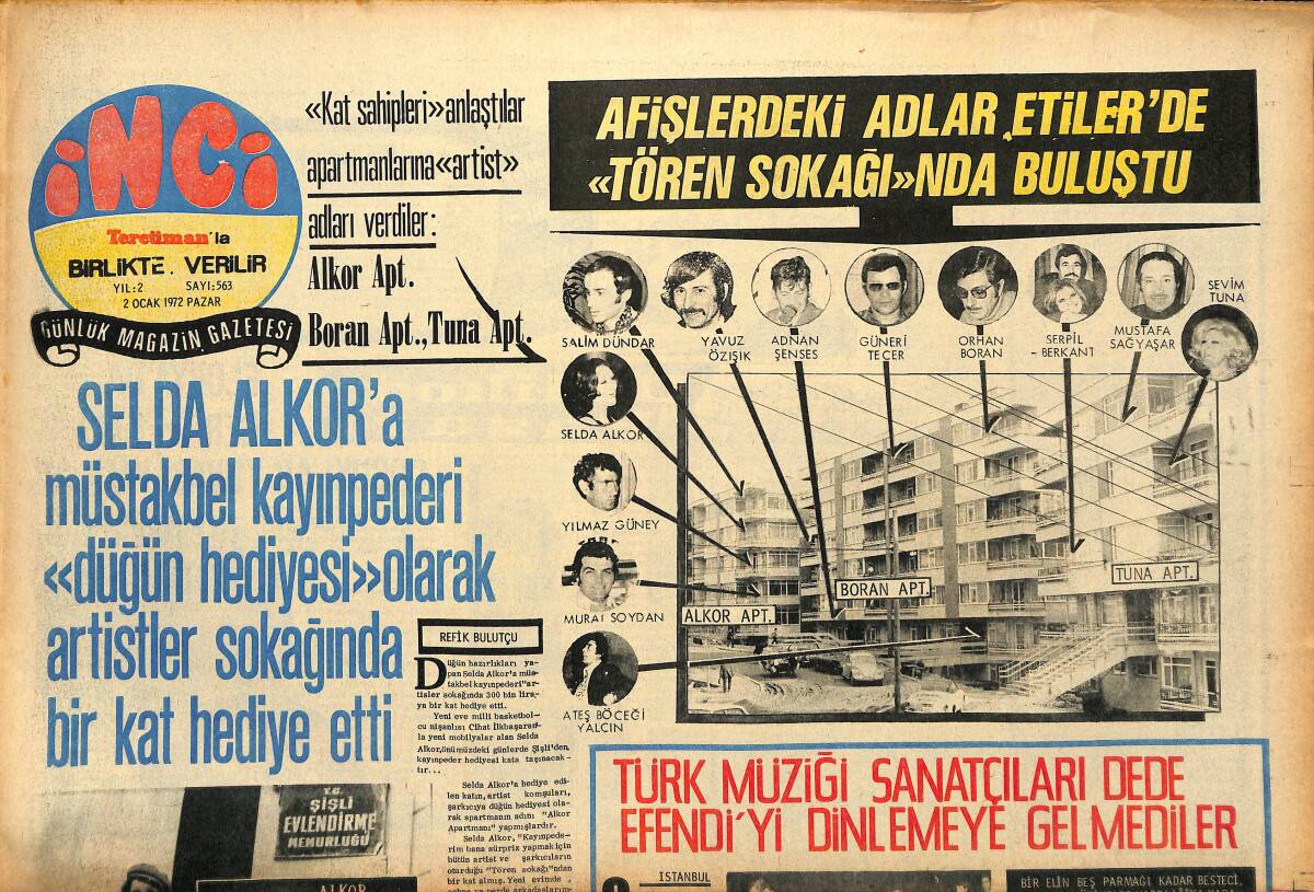 Tercüman Gazetesi İnci Eki 2 Ocak 1972 - Selda Alkor'a Müstakbel Kayınpederi Düğün Hediyesi Olarak Artistler Sokağında Bir Kat Hediye Etti GZ147589 - 1