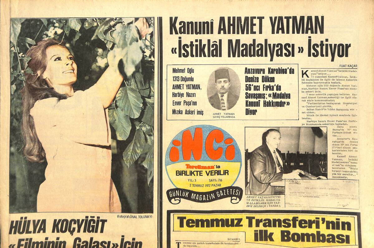 Tercüman Gazetesi İnci Eki 2 Temmuz 1972 - Hülya Koçyiğit Filminin Galası İçin Avustralya'ya Çağrıldı GZ144536 - 1