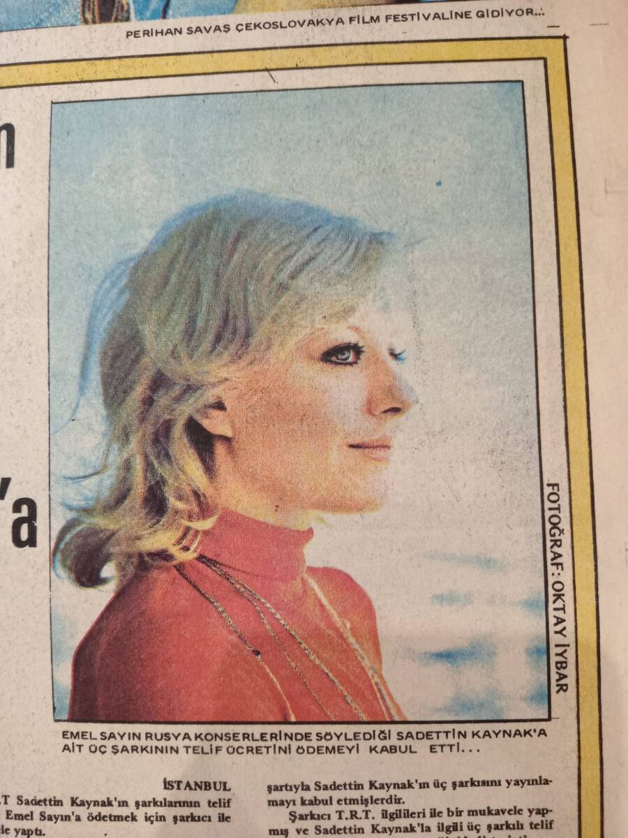 Tercüman Gazetesi İnci Eki 2 Temmuz 1974 - TRT, Sadettin Kaynak'ın Şarkılarının Telif Ücretini Emel Sayın'a Ödetecek! GZ146058 - 2