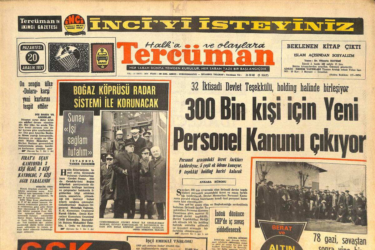 Tercüman Gazetesi İnci Eki 20 Aralık 1971 - 300 Bin Kişi İçin Yeni Personel Kanunu Çıkıyor! - İki Dev'in Çatışmasında Beşiktaş Galip! GZ144440 - 1