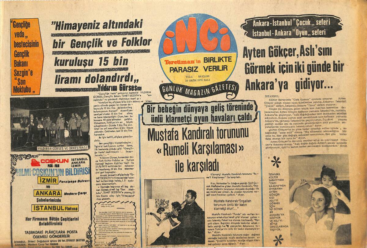 Tercüman Gazetesi İnci Eki 20 Ekim 1970 - Mustafa Kandıralı Torununu Rumeli Karşılaması İle Karşıladı GZ145363 - 1