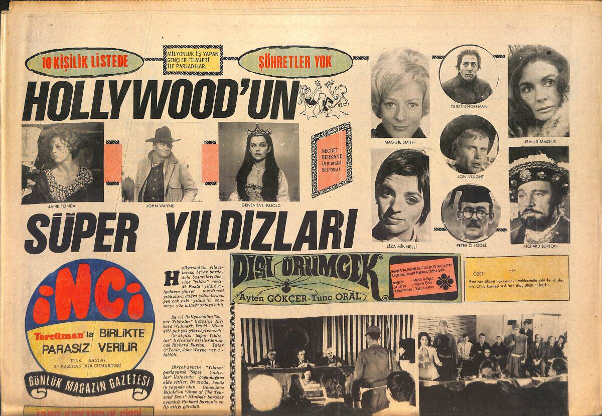 Tercüman Gazetesi İnci Eki 20 Haziran 1970 - Hollywood'un Süper Yıldızları - Adnan Şenses Eşinden Ayrıldı GZ145933 - 1
