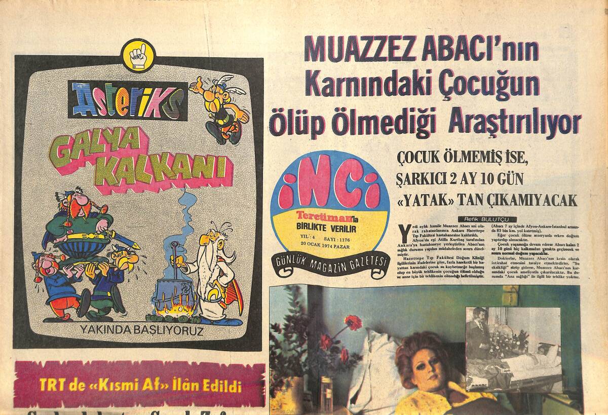 Tercüman Gazetesi İnci Eki 20 Ocak 1974 - Muazzez Abacı'nın Karnındaki Çocuğun Ölüp Ölmediği Araştırılıyor GZ144499 - 1