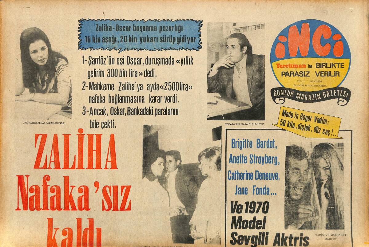Tercüman Gazetesi İnci Eki 21 Ekim 1970 - Zaliha Nafakasız Kaldı - Vadim Ve Margaret Markov GZ147464 - 1
