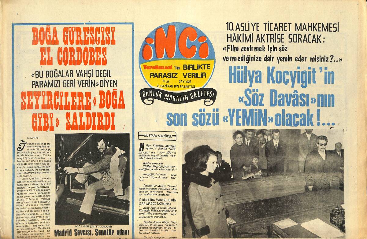 Tercüman Gazetesi İnci Eki 21 Haziran 1971 - Hülya Koçyiğit'in Söz Davasının Son Sözü Yemin Olacak ! GZ145413 - 1