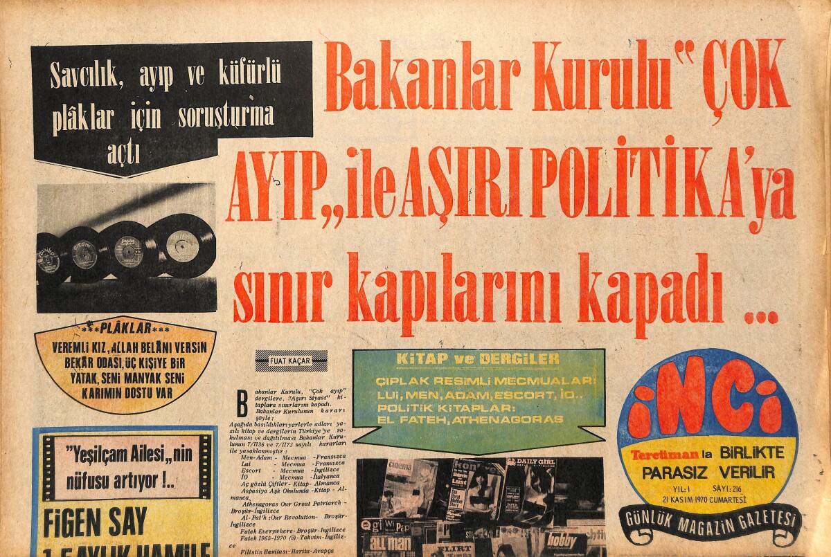 Tercüman Gazetesi İnci Eki 21 Kasım 1970 - Figen Say Bir Buçuk Aylık Hamile - Onassis Türk Göbeğini Ve Müziğini Sever GZ147427 - 1