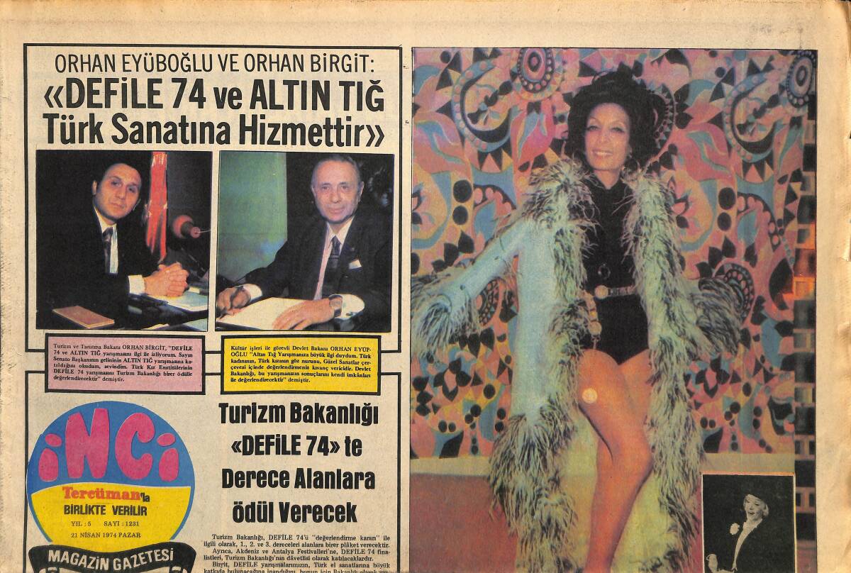 Tercüman Gazetesi İnci Eki 21 Nisan 1974 - Safiye Ayla ''Şarkıcıların Büyük Annesi '' Marlene Dietrich'in Giyimi İle Sahneye Çıkıyor GZ141121 - 1