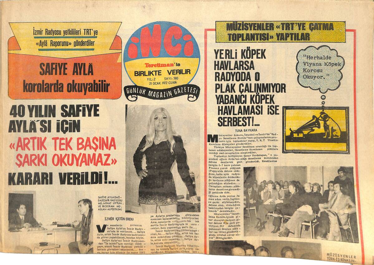 Tercüman Gazetesi İnci Eki 21 Ocak 1972 - Erkut Taçkın İkinci Babalığa Hazırlanıyor! - Saadet Güneş'in Sahne Parolası Baş Solistlik GZ144725 - 1
