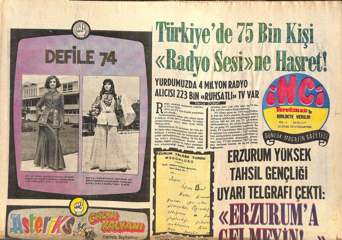 Tercüman Gazetesi İnci Eki 21 Ocak 1974 - Ajda Pekkan'ın Boşanma Şartnamesi Açıklandı GZ144500 - 1
