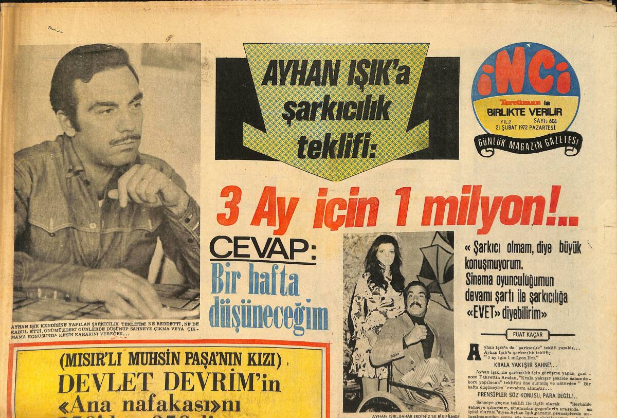 Tercüman Gazetesi İnci Eki 21 Şubat 1972 - Barış Manço'nun 10 Yıl Önce Matrak Olsun Diye Teype Okuduğu Fil-Kurbağa Destanı Gizlice Plak Yapıldı GZ160616 - 1