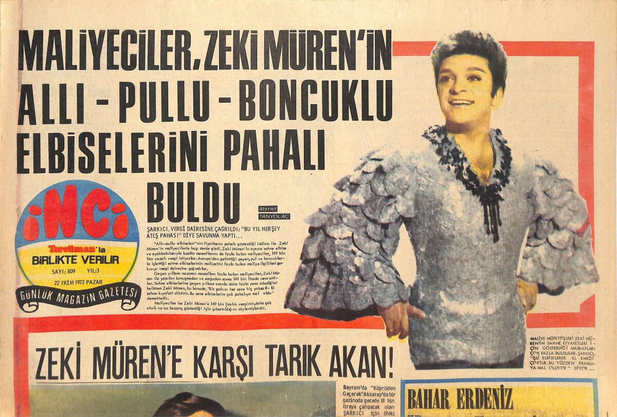 Tercüman Gazetesi İnci Eki 22 Ekim 1972 - Zeki Müren'e Karşı Tarık Akan ! GZ144844 - 1