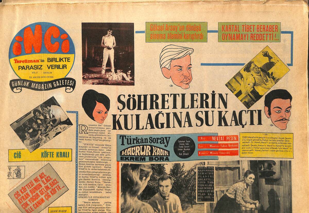 Tercüman Gazetesi İnci Eki 22 Mayıs 1970 - Kartal Tibet Birlikte Oynamayı Reddetti! - Göksel Arsoy'un Dönüşü Sinema Alemini Karıştırdı GZ141395 - 1