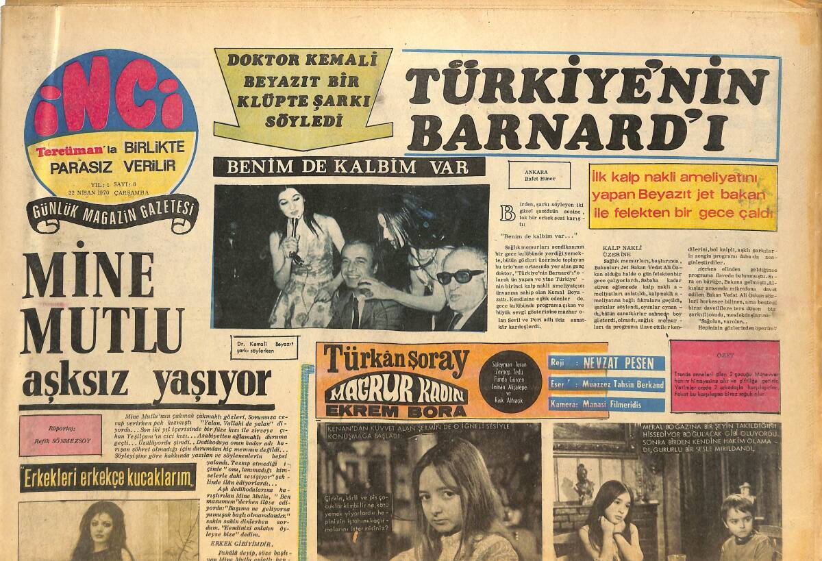 Tercüman Gazetesi İnci Eki 22 Nisan 1970 - Mine Mutlu Aşksız Yaşıyor GZ144820 - 1