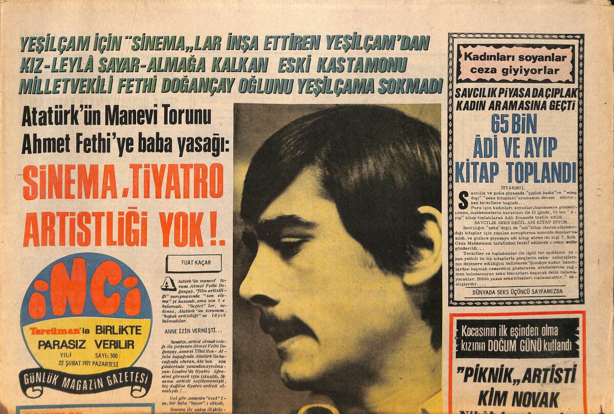 Tercüman Gazetesi İnci Eki 22 Şubat 1971 - Hülya Koçyiğit'in Sürmenajdan Sonra Soğuk Algınlığı , Filmi Yarıda Bıraktı GZ160494 - 1