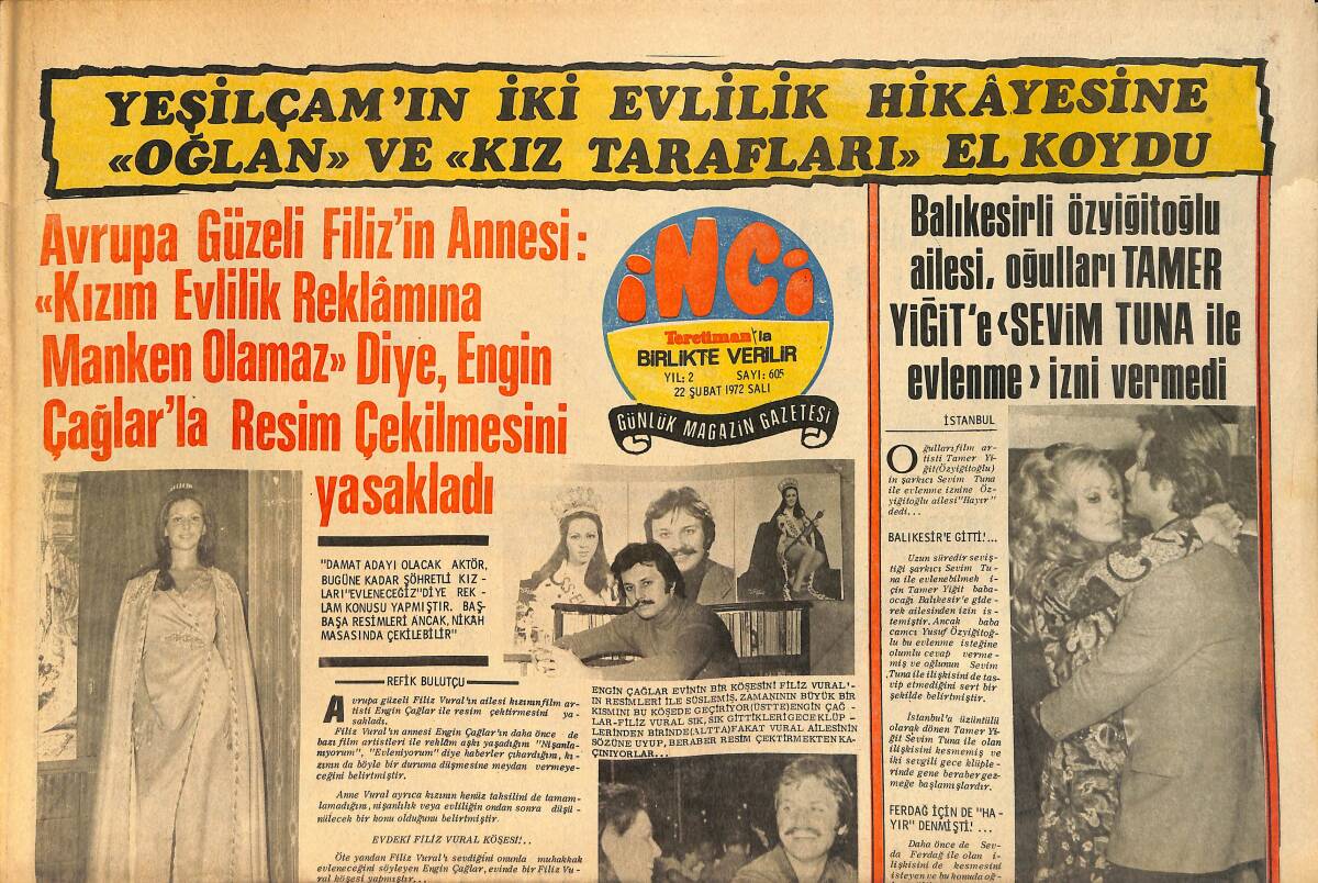 Tercüman Gazetesi İnci Eki 22 Şubat 1972 - Kâmuran Akkor'un Yalnız Değilsiniz Sizi de Sevenler Var Şarkısı Darülacezedekileri Ağlattı GZ160617 - 1