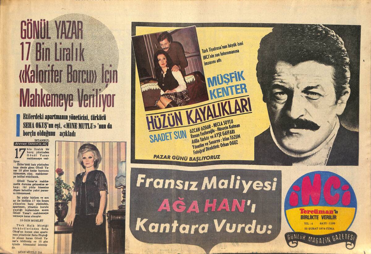 Tercüman Gazetesi İnci Eki 22 Şubat 1974 - Gönül Yazar 17 Bin Liralık Kalorifer Borcu İçin Mahkemeye Veriliyor! GZ146124 - 1