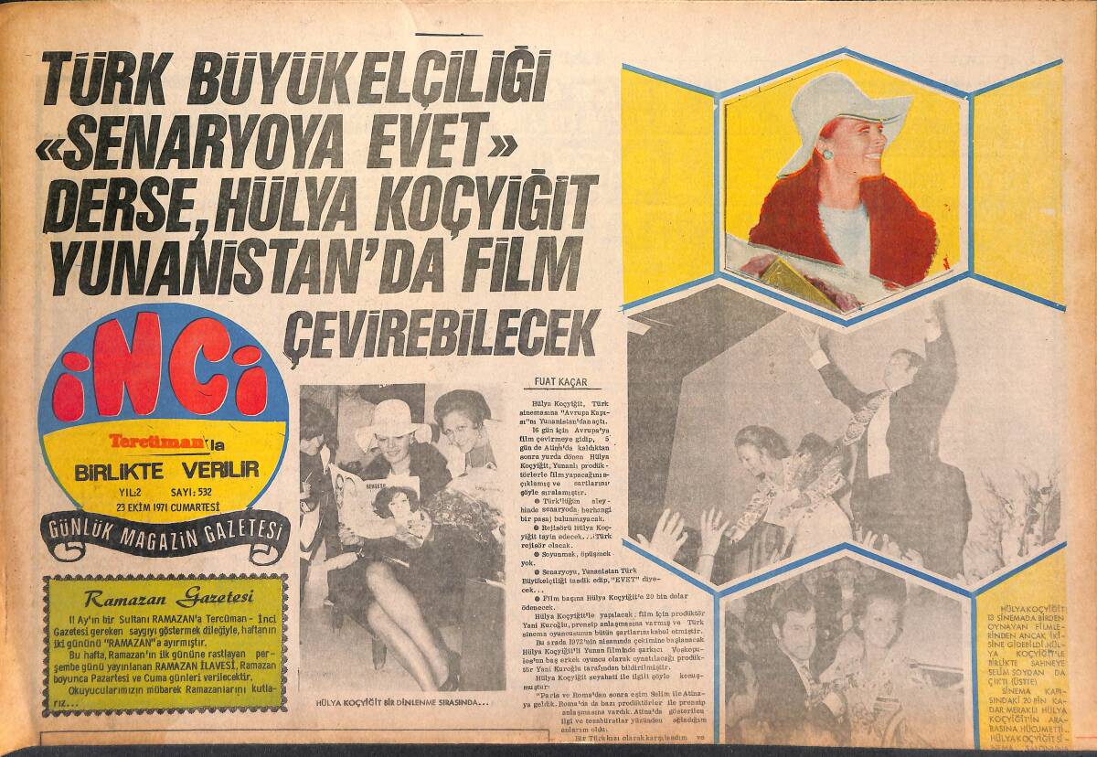 Tercüman Gazetesi İnci Eki 23 Ekim 1971 - Yüzücü Ve Şarkıcı Canan Ateş Denize Ve Sahneye Veda Etti GZ147616 - 1