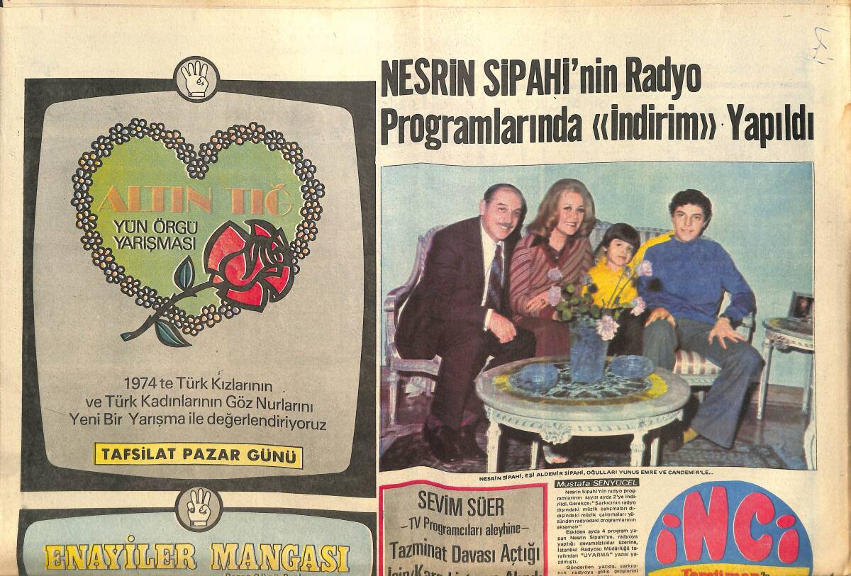 Tercüman Gazetesi İnci Eki 23 Ocak 1974 - Muhterem Nur 7 Yıllık Sevgilisi İle 147 Günlük İş Ve Aşk Turnesine Çıktı GZ144503 - 1