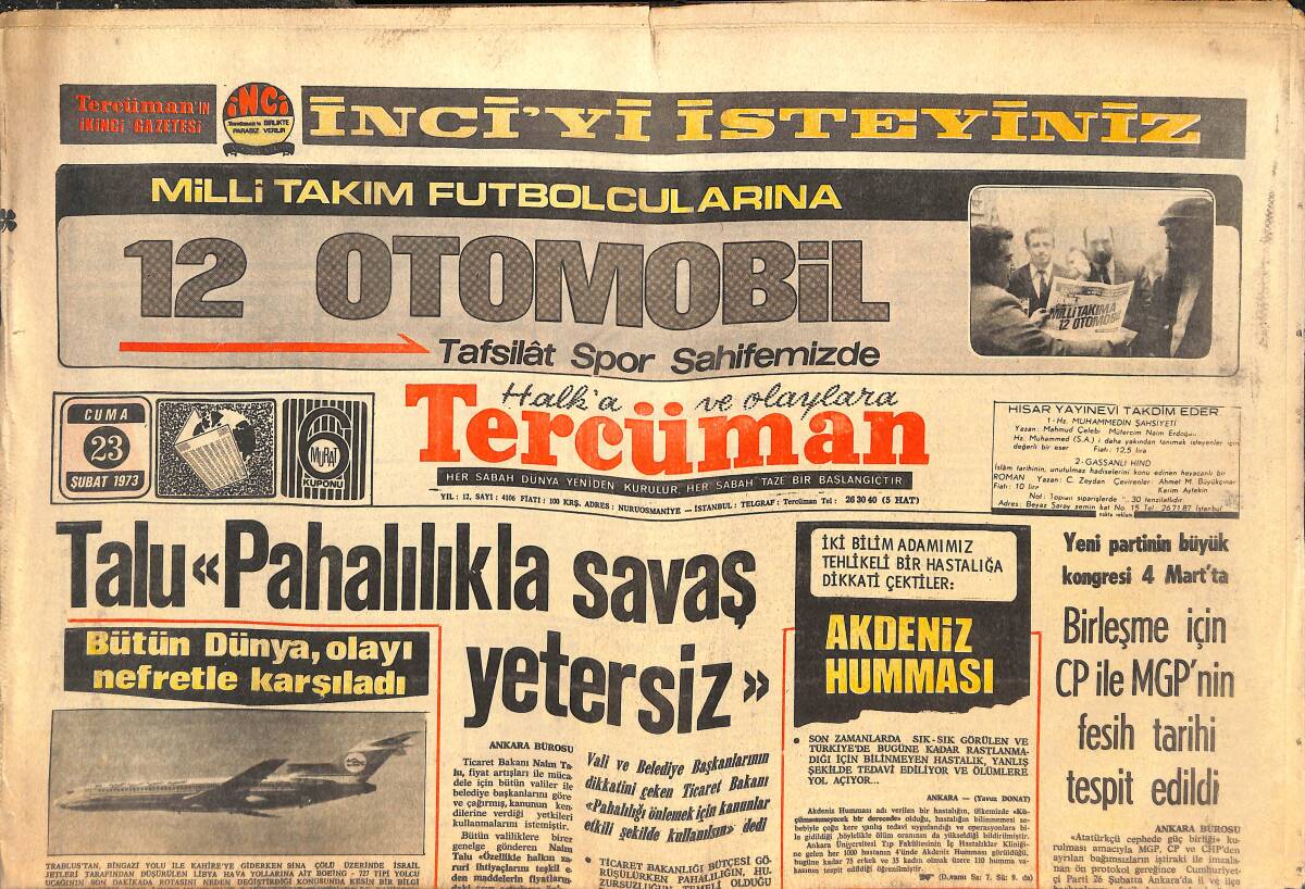 Tercüman Gazetesi İnci Eki 23 Şubat 1973 - Talu: Pahalılıkla Savaş Yetersiz - Zonguldak Ereğli Yolu Islah Ediliyor! GZ144385 - 1