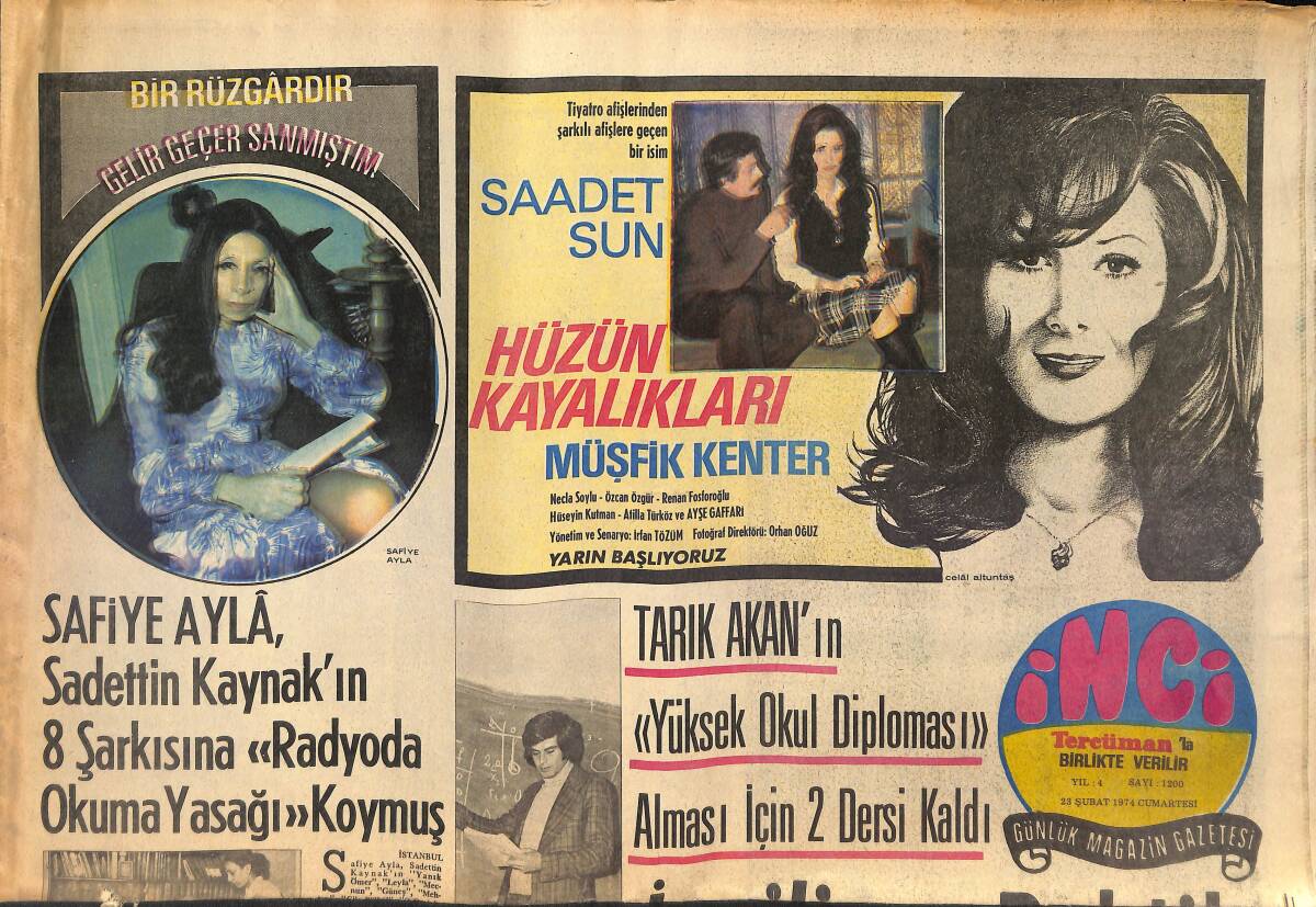 Tercüman Gazetesi İnci Eki 23 Şubat 1974 - Tarık Akan'ın Yüksek Okul Diploması Alması İçin 2 Dersi Kaldı! GZ146122 - 1
