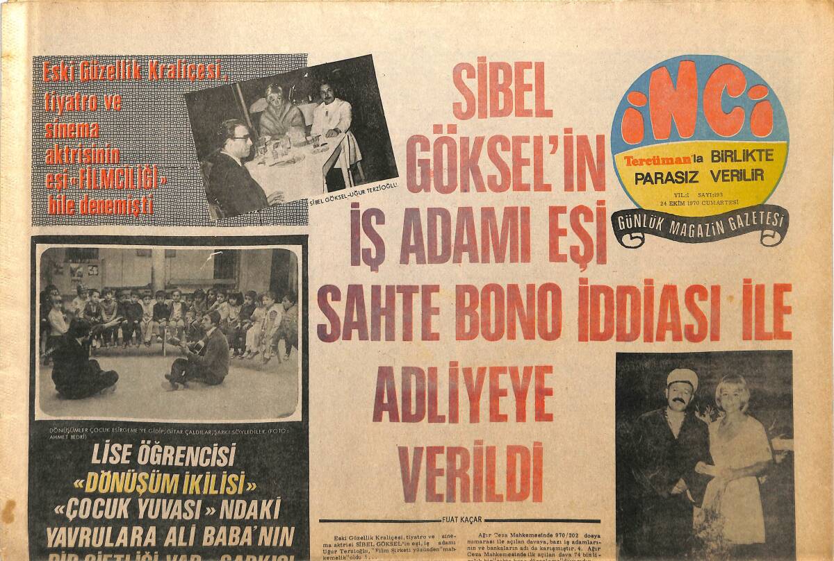 Tercüman Gazetesi İnci Eki 24 Ekim 1970 - Kolera Ajda Pekkan'ın Paris Yolculuğuna Vize Vermedi GZ145366 - 1