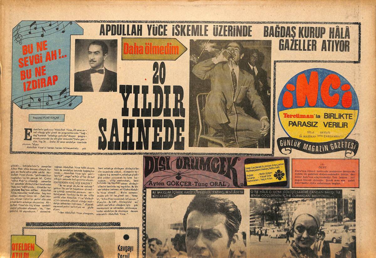 Tercüman Gazetesi İnci Eki 24 Haziran 1970 - Mini Etekle Sahneye Çıkan Nurten İnnap'ı Sevgilisi Dövdü GZ147608 - 1